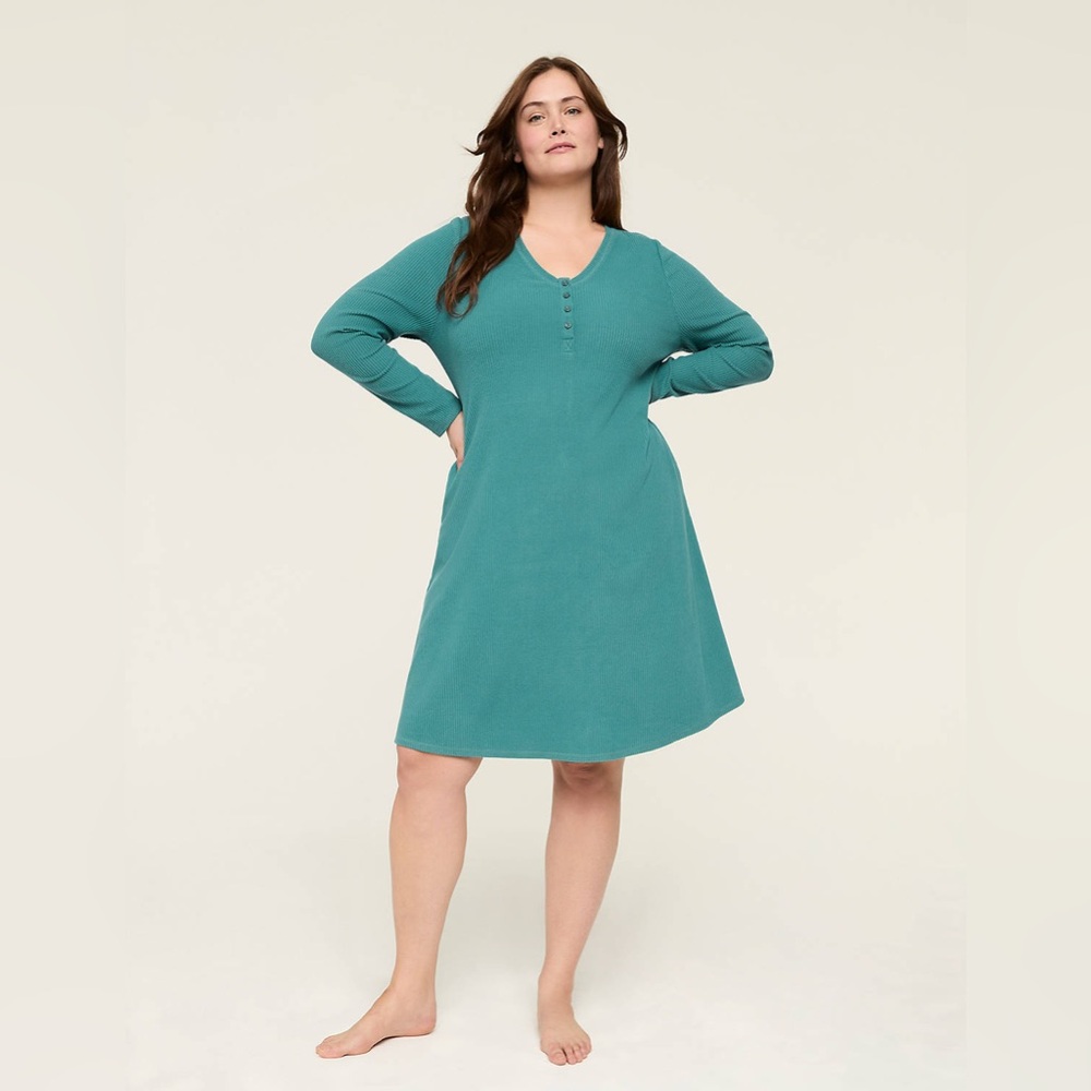 Cacique Sleep Brushed Rib Henley Sweat shirt Night Gown Lounge Dress New